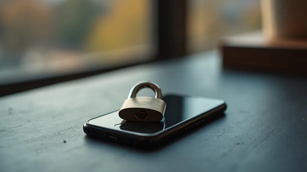 cadenas en acier brossé fermé sur un smartphone face cachée sur ardoise a Nîmes